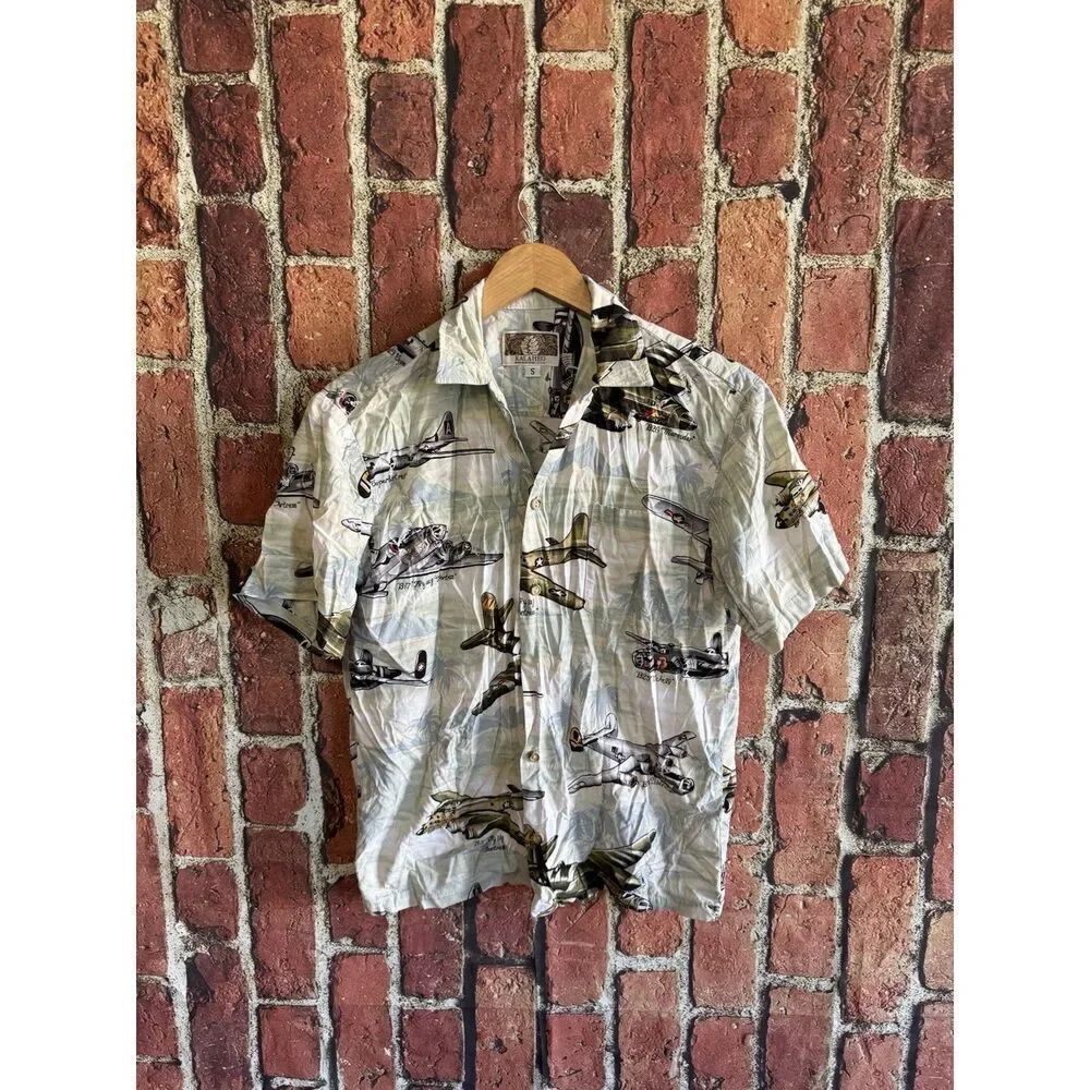 VTG Kalaheo Hawaiian Shirt Mens S Military WWII War Planes B29 B17 B24 B25 USA